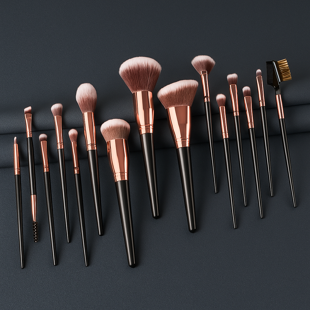 15-Piece Makeup Brush Set – Black & Rose Gold