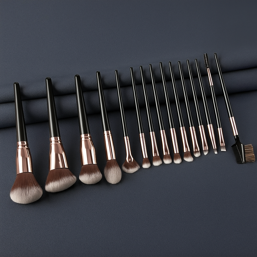 15-Piece Makeup Brush Set – Black & Rose Gold