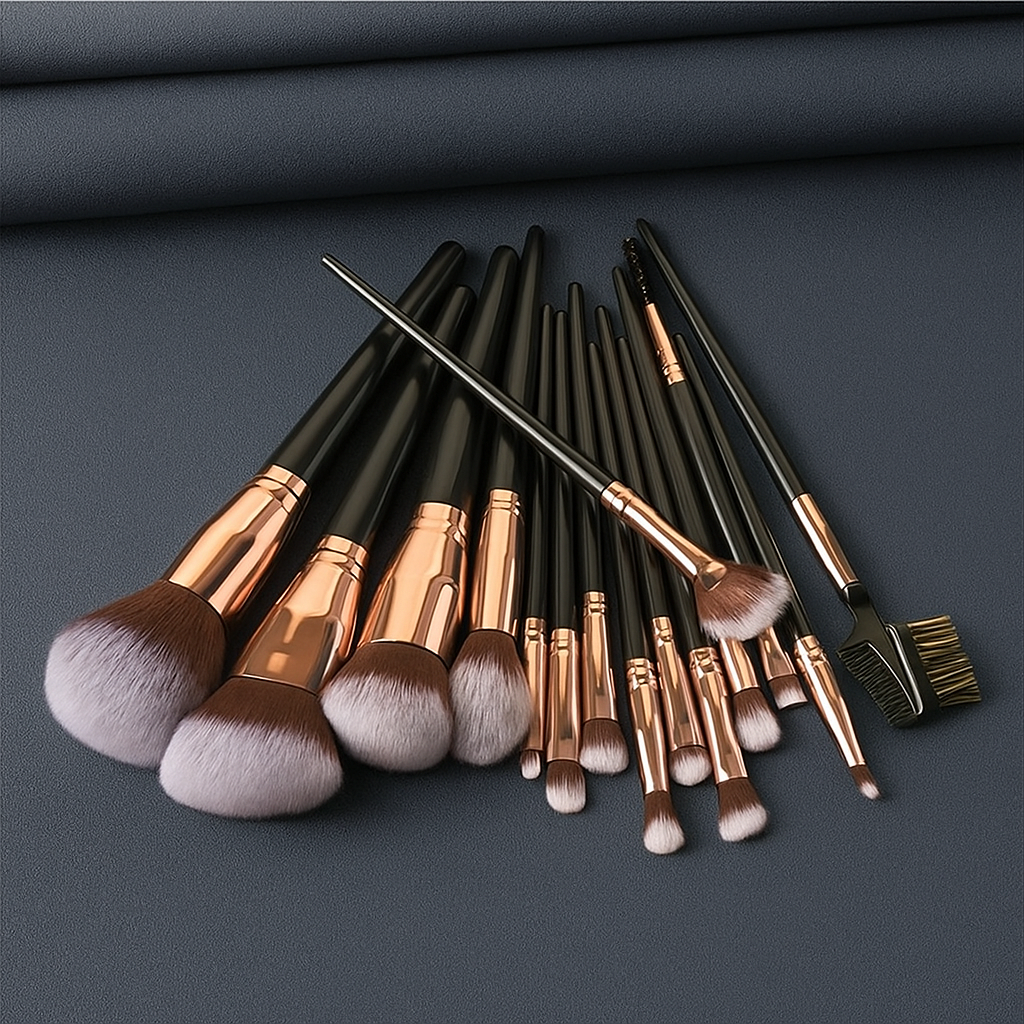15-Piece Makeup Brush Set – Black & Rose Gold