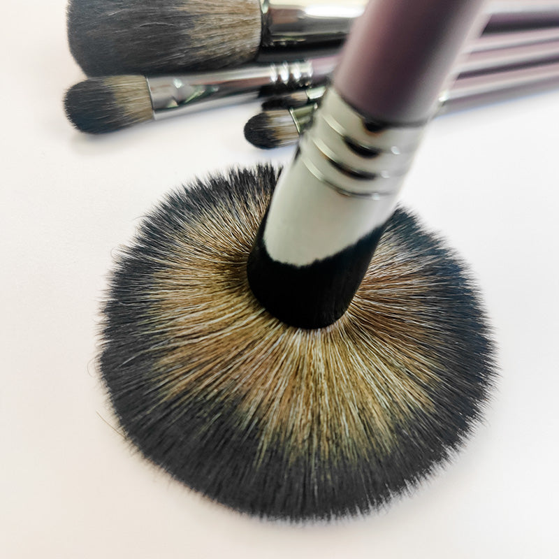 8-Piece Makeup Brush Set with Dark Purple Satin Handles