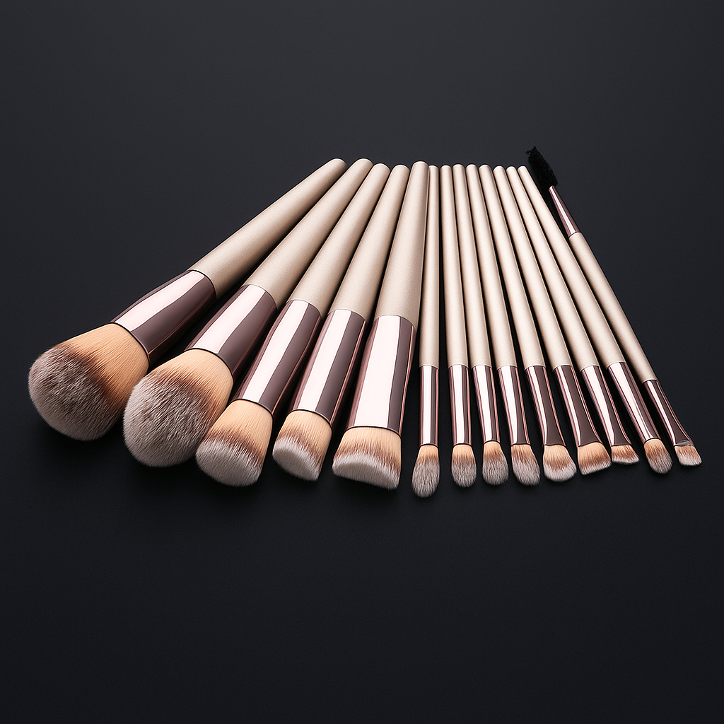 Makeup Brush Set with Silver Handles and Soft Bristles
