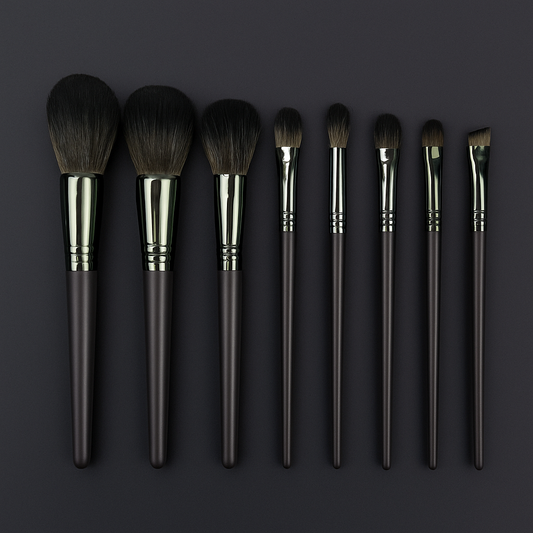 8-Piece Makeup Brush Set with Dark Purple Satin Handles
