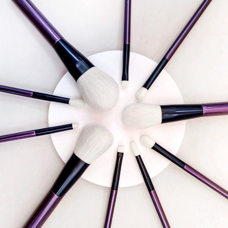 10-Piece Makeup Brush Set with Shimmering Purple Handles
